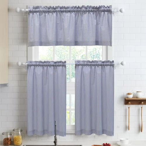 Miniatura 27 de Cortinas de nivel de algodón July Joy de 24 pulgadas de largo, cortinas de cocina de estilo rústico, bolsillo para barra para ventana pequeña