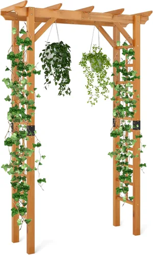 Miniatura 13 de Giantex Enrejado de madera para jardín de 7 pies, arco de boda para patio al aire libre, cumpleaños, fiesta nupcial, decoración de graduación