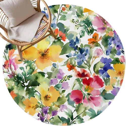 Miniatura 9 de Round Rugs 3 Feet, Green Yellow Floral Non Slip Area Rugs for Living Room, Bedroom, Barhroom, Entryway, Purple Blue Watercolor Retro Leaf Soft