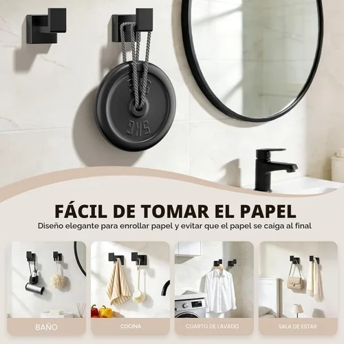 Miniatura 5 de Juego de accesorios de baño de 5 piezas en negro mate, juego de barras de toallas de baño de acero inoxidable SUS304, toalleros para baño montados
