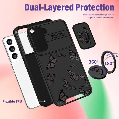 Miniatura 5 de Funermei Funda para Samsung Galaxy S22 – Funda de Mariposa Bonita para Mujeres y Niñas, Cubierta Femenina Estética Negra, Bonito Diseño de Moda
