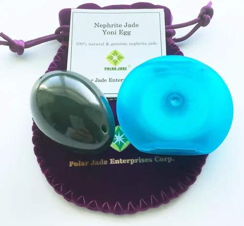 Miniatura 5 de Polar Jade Huevo de piedra hecho de jade nefrita, tamaño mediano (1.693x1.181 in), perforado, con cuerda sin encerar e instrucciones