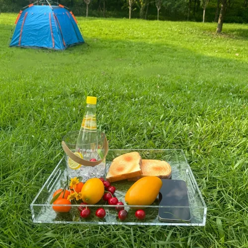 Miniatura 3 de KEVLANG - Bandeja de servir transparente y resistente de acrílico con asas - 12x16 pulgadas - Para servir café, aperitivos, desayuno, mayordomo