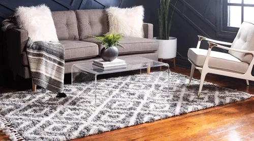 Miniatura 2 de Unique Loom Hygge Shag Collection - Alfombra de área de diamante (4 pies 1 pulgada x 6 pies 1 pulgada, rectangular, gris/beige)