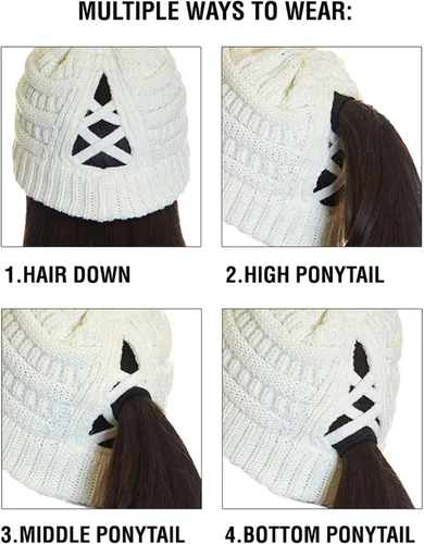 Miniatura 5 de C.C Exclusives - Gorro de invierno para mujer con agujero para coleta o moño, gorro beanie para mujer (MB-20A)