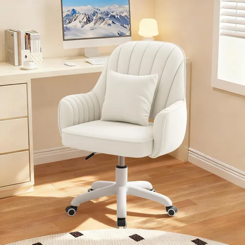 Miniatura 10 de Silla de Oficina para el Hogar de Terciopelo Sillas de Tocador Bonita Silla de Escritorio de Maquillaje con Ruedas Respaldo Medio Sillas de Rosa