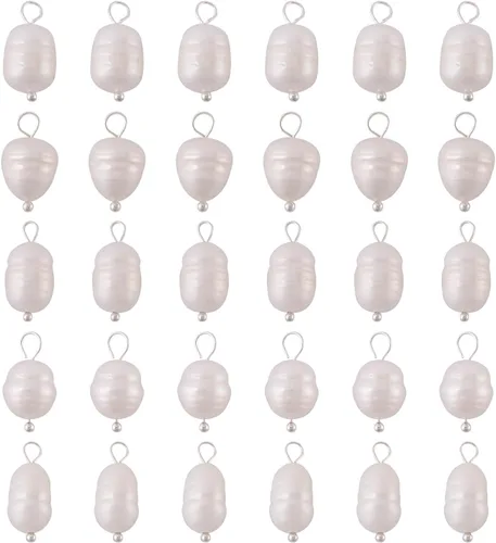 Pandahall - 50 dijes de perlas de agua dulce plateadas, conectores colgantes de perlas naturales y eslabones en forma de arroz con lazo para mujer,