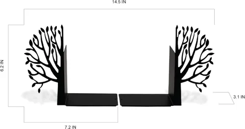 Miniatura 5 de Sujetalibros de árbol con silueta inspirada en la naturaleza, acero con revestimiento epoxi negro mate, par decorativo de soportes para libros