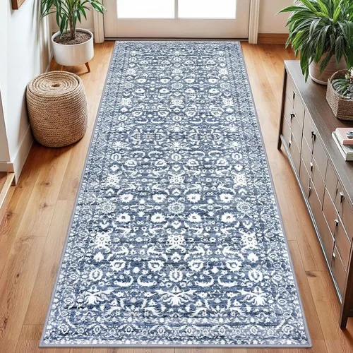 Miniatura 35 de Lansny Alfombra bohemia de 2 x 3 pulgadas, lavable, color negro, azul marino, floral, alfombra de cocina, alfombra de área pequeña de lana
