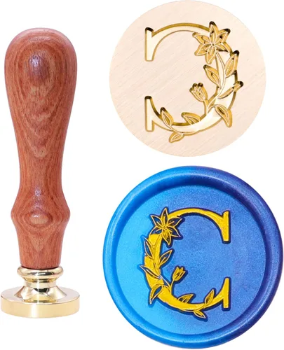 Miniatura 6 de SWANGSA Kit de sello de cera con letra inicial del alfabeto C, elegante sello de sellado de letras florales botánicas con 200 cuentas de cera
