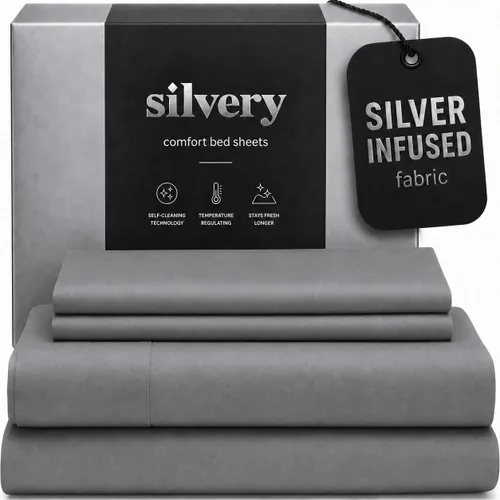 Miniatura 11 de Silvery Juego de sábanas con infusión de plata, tela ultrasuave que regula la temperatura con tecnología de autolimpieza que se mantiene fresca 3