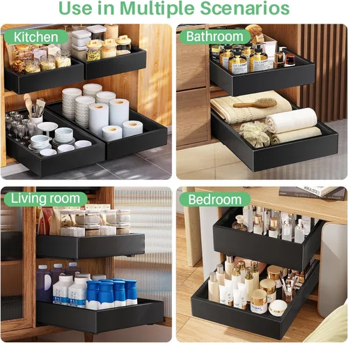 Miniatura 9 de Organizador de gabinete extraíble, 21 pulgadas de profundidad, 16.9 pulgadas de ancho, cajones deslizantes de extensión completa de servicio pesado
