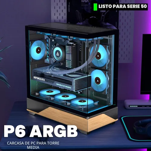 Miniatura 2 de KEDIERS ATX - Carcasa de PC de media torre, 5 ventiladores ARGB PWM de 4.724 in preinstalados, paneles de madera de nogal impreso, vidrio templado
