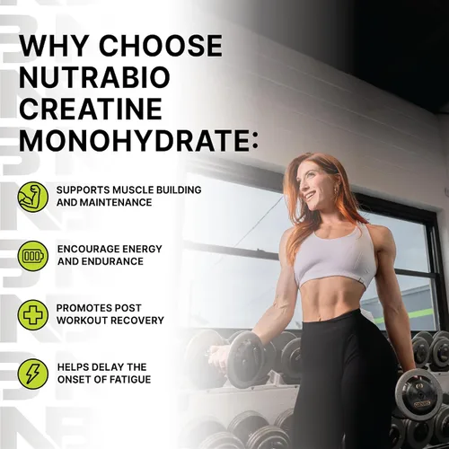 Miniatura 4 de NutraBio Suplemento en polvo de monohidrato de creatina micronizada pura, sin sabor, (10.58 oz) – Apoya la energía para el desarrollo muscular