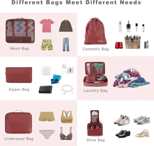 Miniatura 5 de BAGAIL - Conjunto de 7 u 8 bolsas y maletines organizadores de equipaje, ideales como accesorios de viaje
