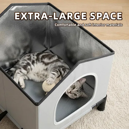 Miniatura 2 de Casa para gatos para exteriores e interiores, fácil de armar, refugio para gatos con autocalentamiento para invierno, aislado y resistente a