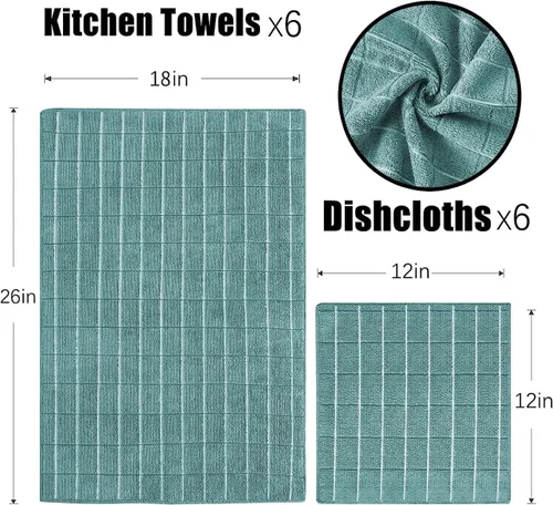Miniatura 2 de Puomue Juego de toallas y paños de cocina de microfibra, 26 x 18 pulgadas y 12 x 12 pulgadas, juego de 12 paños de cocina a granel sin pelusa