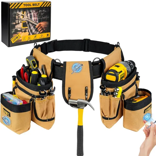 Miniatura 12 de Cinturón de herramientas, bolsa magnética para herramientas, 27 bolsillos, cinturones de herramientas acolchados resistentes para hombres, bolsa