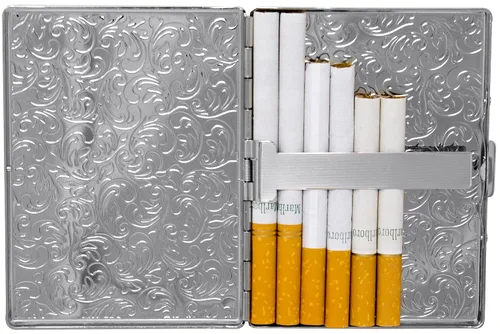 Miniatura 4 de Juego de 2 cajas de cigarrillos ultra compactas de los años 100 chapadas en metal y caja de almacenamiento (plata antigua victoriana)