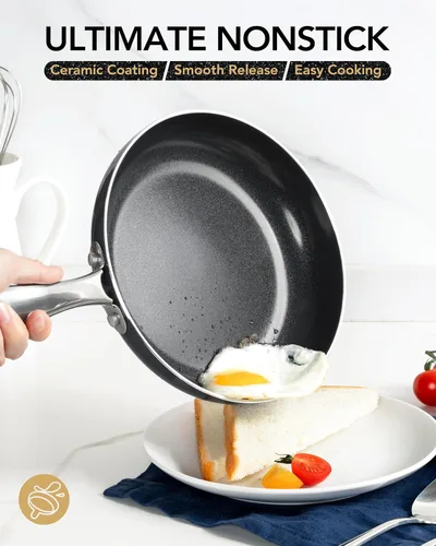 Miniatura 2 de MICHELANGELO Sartén pequeña – Sartén antiadherente de 8 pulgadas con tapa, sartenes de cerámica no tóxicas con mango de acero inoxidable, sartén