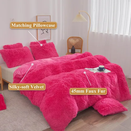 Miniatura 2 de XeGe Juego de funda de edredón de felpa peluda, juego de ropa de cama de lujo ultrasuave y esponjoso de pelo sintético de 2 piezas de terciopelo