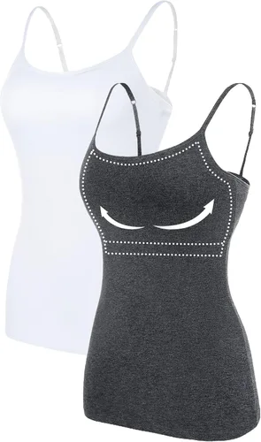 Miniatura 33 de Camisa Attraco de algodón, con tirantes estilo espagueti, con brasier incorporado, 2 paquetes, para mujer