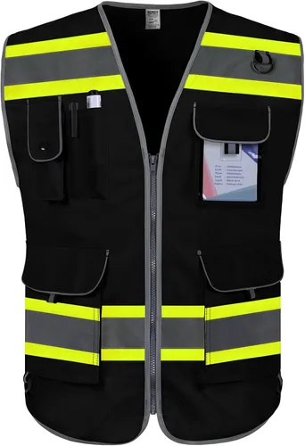 Miniatura 19 de TCCFCCT Hi Vis Chaleco de seguridad reflectante de alta visibilidad con 9 bolsillos para hombres y mujeres, chaleco de construcción con tiras