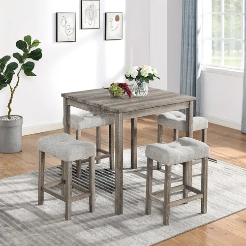 Juego de mesa de desayuno de 34'' marrón cuadrado, juego de mesa de comedor de madera maciza con 4 sillas marrones para sala de estar, comedor, salón