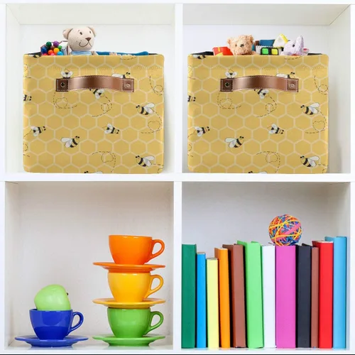 Miniatura 6 de Cesta de almacenamiento en cubo amarillo con peine de abeja y miel, caja de almacenamiento plegable grande para juguetes, organizador de lavandería