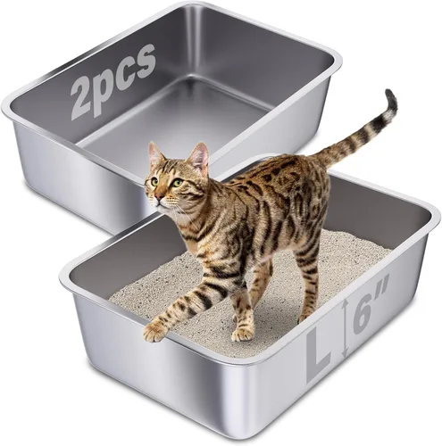 Miniatura 9 de Caja de arena de acero inoxidable con tapa, caja de arena de metal XL, cajas de arena para gatos antifugas de orina, extra grande para gatos