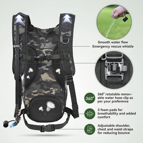 Miniatura 5 de MARCHWAY Mochila táctica de hidratación Molle con bolsa de agua de TPU de 3 litros, mochila militar para ciclismo, senderismo, correr, escalada