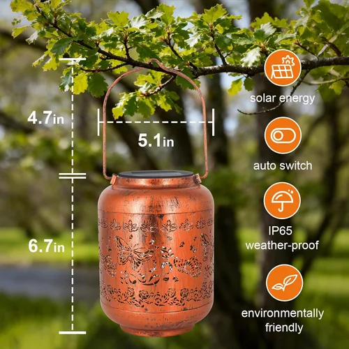 Miniatura 5 de Regalos de cumpleaños para mujeres, mamá, abuela, faroles solares de mariposa para exteriores, impermeables, cobre metal, luces solares colgantes