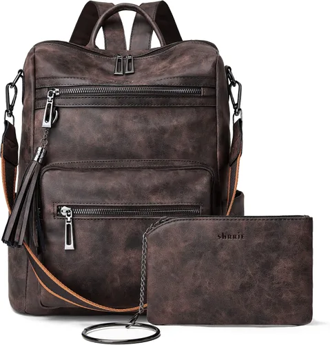 Miniatura 8 de Mochila de cuero Shrrie para mujer, bolso de diseñador de moda para mujer, mochila de viaje convertible, bolso de hombro con muñequera, Mochilas