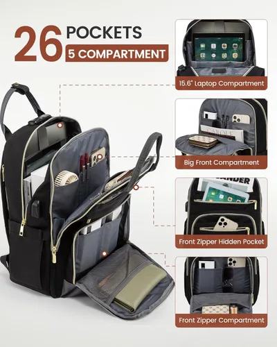 Miniatura 3 de LOVEVOOK - Mochila antirrobo con candado de seguridad para computadora portátil unisex; mochila para viajar, ir a la escuela y universidad, llevar