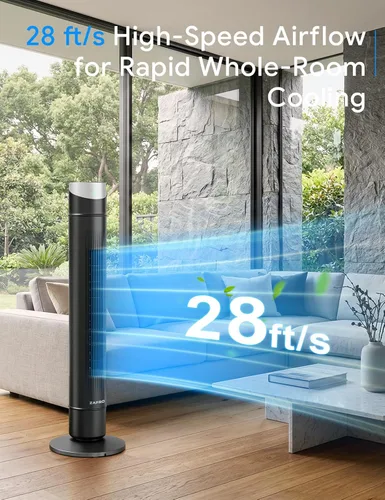 Miniatura 11 de ZAFRO Ventilador de torre inteligente para dormitorio, ventilador de torre oscilante de 120°, 28 pies/s de alta velocidad, 12 velocidades, 4 modos