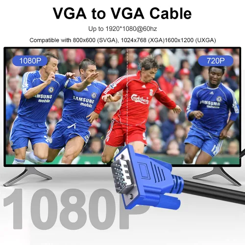 Miniatura 3 de Cable VGA de 5 pies, paquete de 5 unidades, VGA macho a VGA macho para monitor de computadora, cable adaptador HD15 1080P Full HD de alta resolución