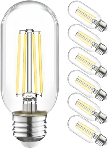 Miniatura 10 de Bombilla LED regulable T45 equivalente a 60 W, bombillas LED Edison vintage E26, bombilla decorativa tubular transparente, 2700 K, blanco suave, 750