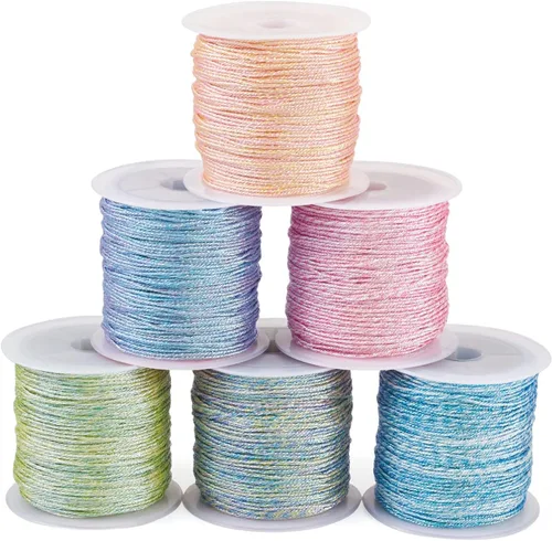 Pandahall 6 rollos de cordones trenzados de poliéster de 12 capas, 6 colores, 0.031 in, cordones de cuentas de macramé para manualidades, pulseras,