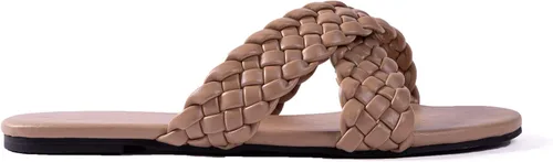 Miniatura 3 de Sandalias planas para mujer con tiras cruzadas de cuero trenzado color piel sandalias de moda para fiestas noche y bodas