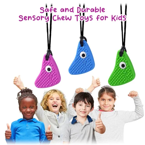 Miniatura 5 de Seeway - Collares masticables para niños sensoriales, paquete de 3 juguetes sensoriales de silicona para masticar, diferentes texturas Chewelry