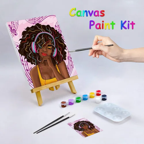 Miniatura 2 de Kit de Fiesta de Pintura en Lienzo Pre-Dibujado para Pintar y Sorber para Adultos Niña con Auriculares Kit de Pintura Regalo de Cumpleaños (8x10)