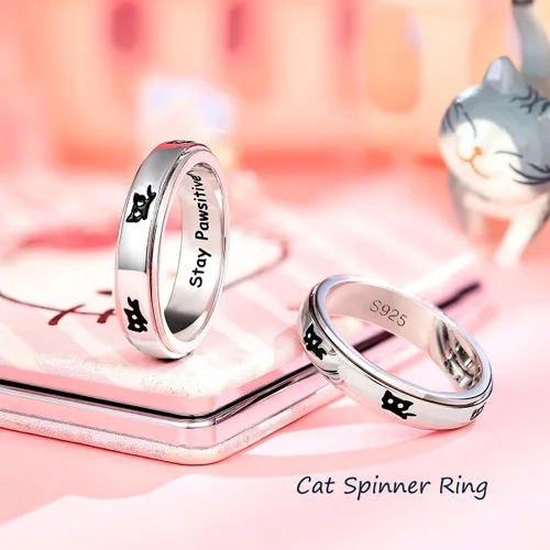 Miniatura 3 de LYTTMAB Keep Pawstive - Anillo de ansiedad para mujer, anillo giratorio con estampado de pata de perro y gato, anillo para ansiedad para mujer