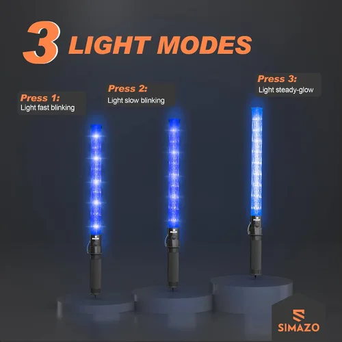 Miniatura 4 de 2 Piezas Varitas de Tráfico de Señalización de 21 Pulgadas con 3 Modos Intermitentes y 6 Luces LED, Bastón de Seguridad de Tráfico con Clip Lateral