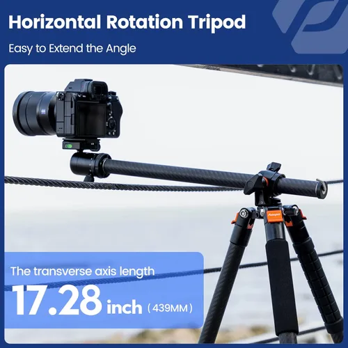 Miniatura 4 de Fotopro Trípode horizontal de fibra de carbono, 62.6 pulgadas, trípode de cámara 2 en 1, monopie con cabezal de bola de 360 grados, placa