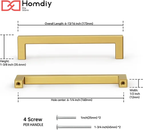 Miniatura 2 de Homdiy Manijas de gabinete de cocina de bronce cepillado de 6- 1/4 pulgadas, paquete de 30 tiradores de gabinete dorados, cuadrados, herrajes
