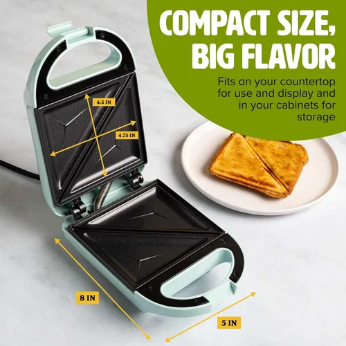 Miniatura 3 de Mini Sandwichera Tasty, Hace Sánidwiches, Paninis, Queso a la Parrilla, Postres, Resultados Rápidos, Fácil Limpieza, 600W, Aqua Aguamarina