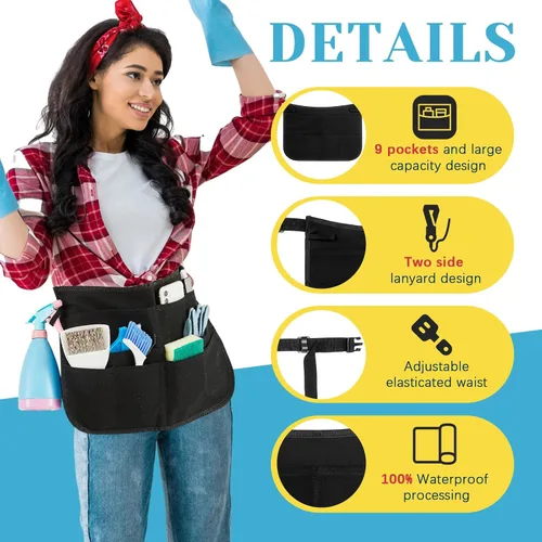 Miniatura 3 de Panitay 9 Pocket Professional Cleaning Apron for Housekeeping with Adjustable Belt Waitress Server Apron for Adults