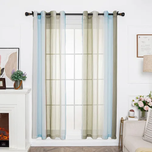Miniatura 8 de FY FIBER HOUSE - Cortinas transparentes de lino de 84 pulgadas para ventana, 2 paños de gasa transparente con ojales de 52 x 84 pulgadas, azul