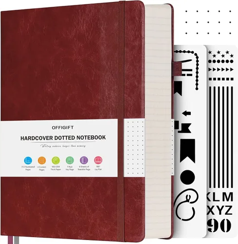 Miniatura 12 de Cuaderno de puntos, 312 páginas numeradas, cuaderno grande B5 de cuero de tapa dura, cuaderno de 3.53 oz/yd² con páginas de índice, diario de puntos