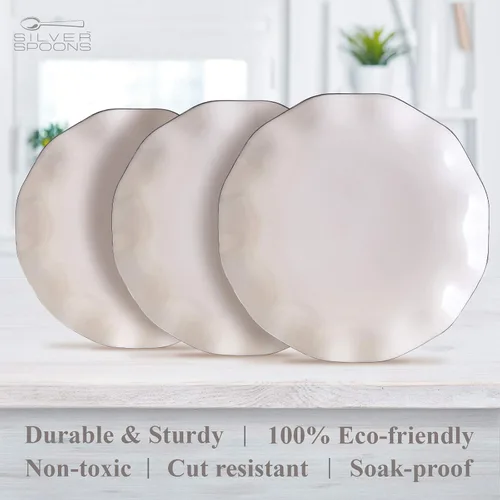 Miniatura 6 de Silver Spoons Platos de postre desechables 10 piezas Platos de plástico resistente Elegante aspecto fino de porcelana Velo, marfil